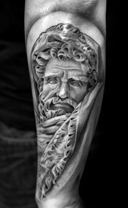 Manly Socrates Outer Forearm Tattoo Design Ideas For Men