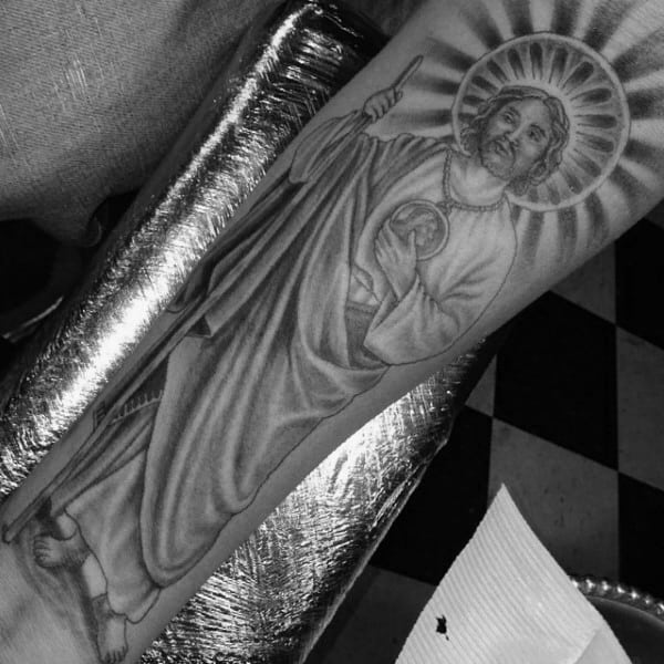 Manly St Jude Guys Forearm Tattoo Designs