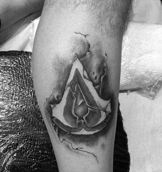 Manly Stone Assassins Creed Guys Leg Tattoo