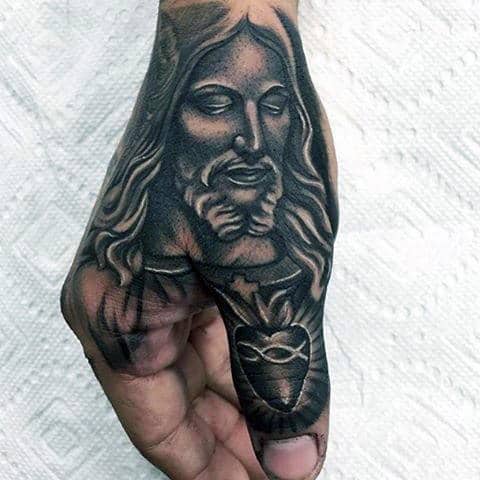 Manly Thumb And Hand Mens Jesus Sacred Heart Tattoo