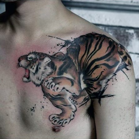 Manly Tiger Arm Tattoos On Shoulder