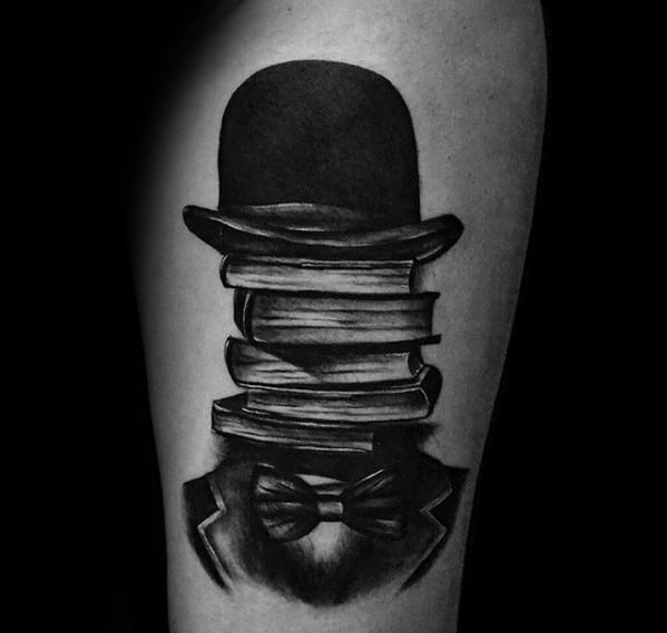 Manly Top Hat Books Thigh Tattoo Design Ideas For Men