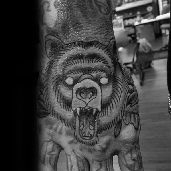 Manly Traditional Bear Male Shaded Tattoo Ideas On Hand