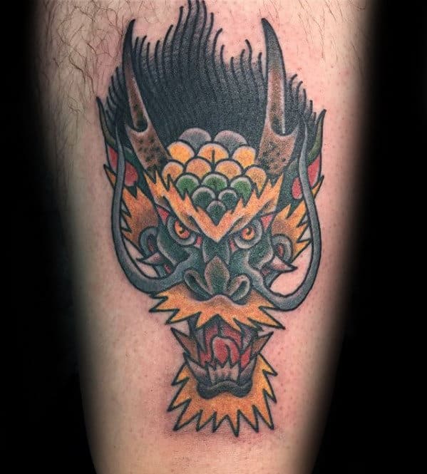 Manly Traditional Dragon Leg Tattoos For Gentlemen