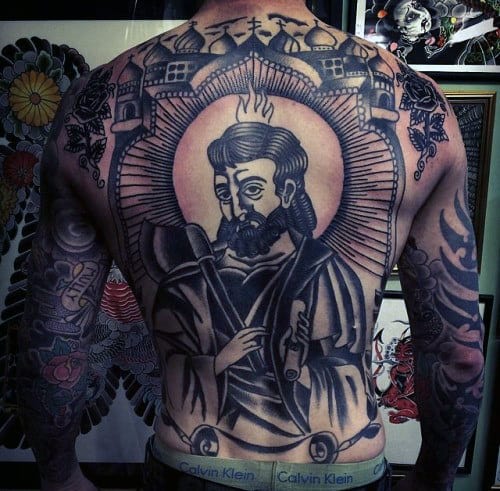 Manly Traditional Guys Back Tattoo Ideas