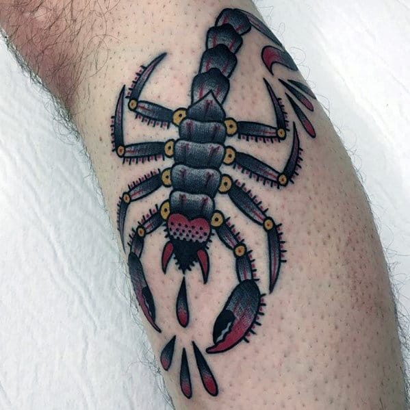 Manly Traditional Scorpion Mens Leg Tattoo Ideas