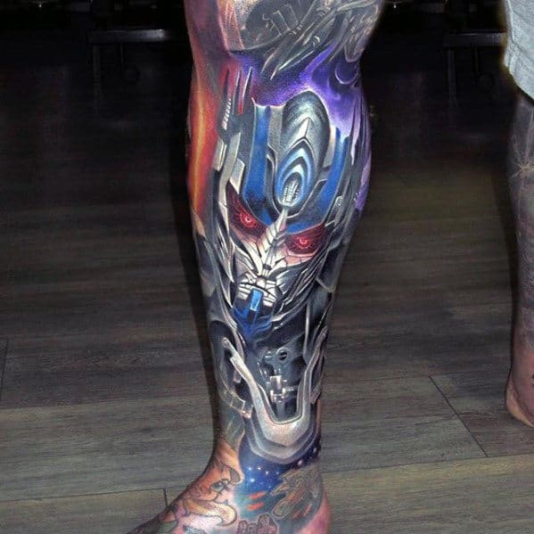 Manly Transformers Megatron Mens 3d Realistic Leg Sleeve Tattoo