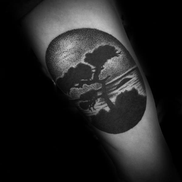 Manly Tree By River Mens Small Inner Arm Bicep Tattoo