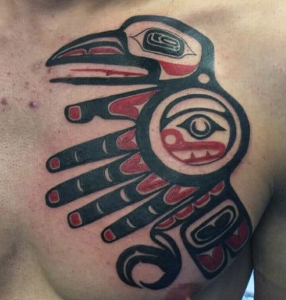 Manly Tribal Bird Haida Chest Tattoos For Men