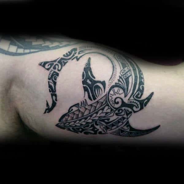 Manly Tribal Shark Bicep Tattoos For Men