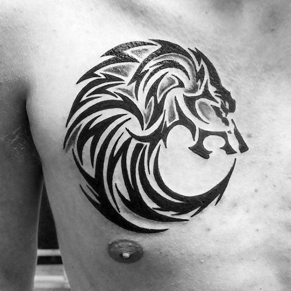 Manly Upper Chest Circular Wolf Animal Tribal Tattoo Design Ideas For Men