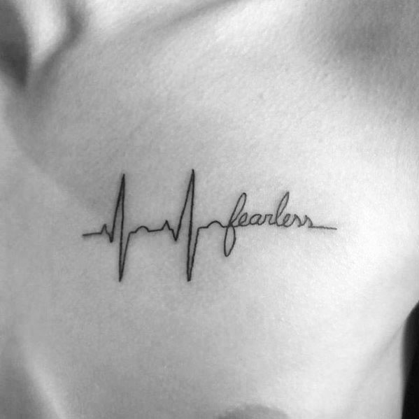 Manly Upper Chest Small Heartbeat Fearless Tattoo Design Ideas For Men