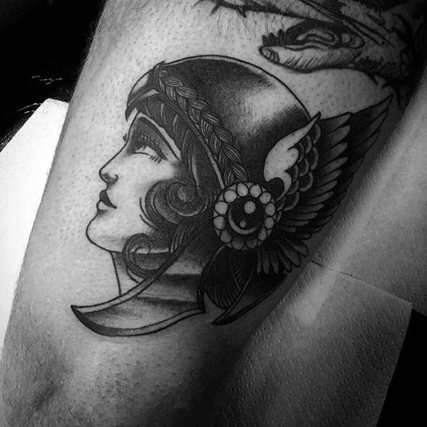 Manly Valkyrie Thigh Tattoo Design Ideas For Men