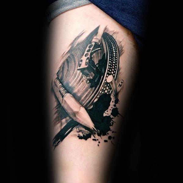Manly Vinyl Record Tattoo Watercolor Design Ideas For Men Arm