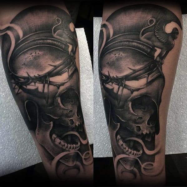 Manly Warrior Skull Thorns Mens Arm Tattoos