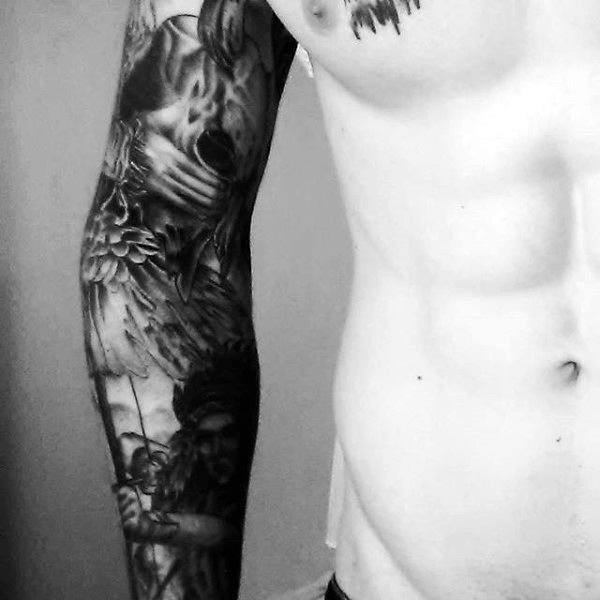 Manly Warrior Taking Aim Tattoo Mens Full Sleeves