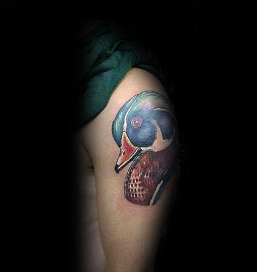 Manly Wood Duck Tattoo Design Ideas For Men On Upper Arm