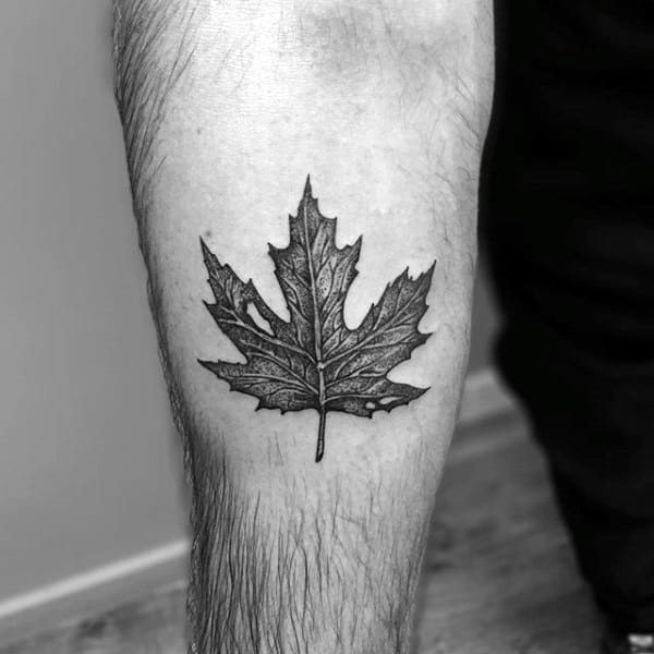 Maple Leaf Tattoo Designs For Men On Leg