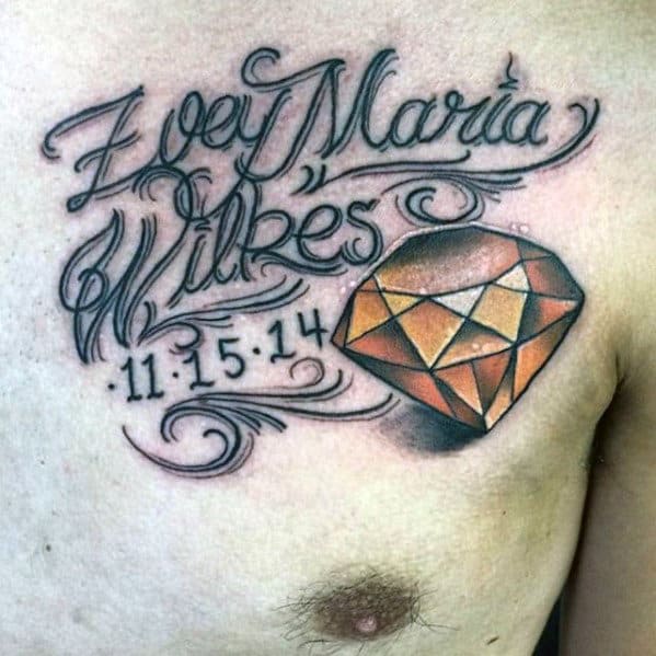 maria kids name with birthdate and diamond mens chest tattoo