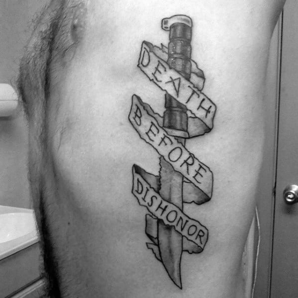 Marine Dagger Death Before Dishonor Guys Military Rib Cage Side Tattoo