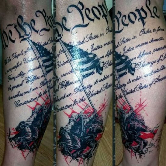Marines Raising United States Of America Flag We The People Leg Tattoos For Men
