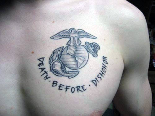 Marines Symbol Death Before Dishonor Guys Upper Chest Tattoo