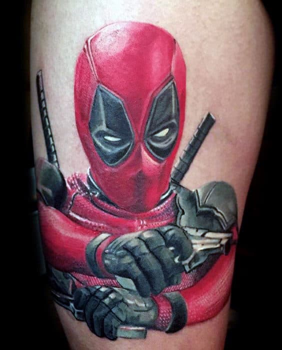 Marvel Deadpool Thigh Tattoos For Men