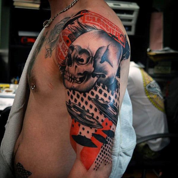 Marvellous Skull And Ufo Tattoo Guys Arms