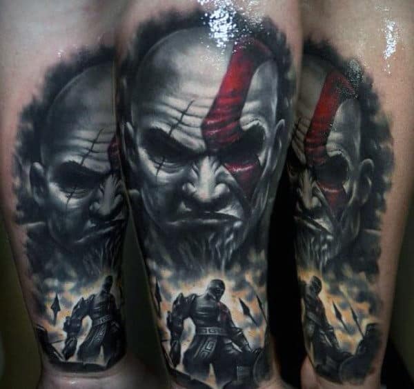 Mascline Guys Realistic Kratos Themed Forearm Tattoo