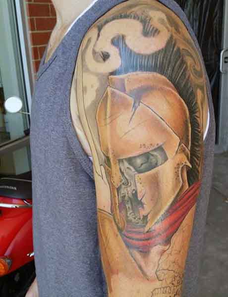 Masculine 300 Spartans Tattoo On Arm