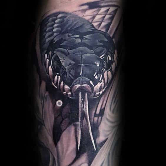 Masculine 3d Snake With Tounge Tattoo On Forearm For Men