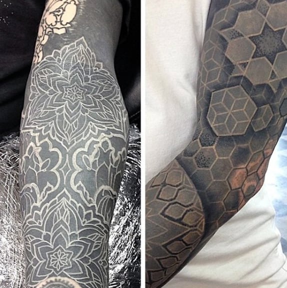 Masculine 3d White Ink Geometric Sleeve Tattoos For Men