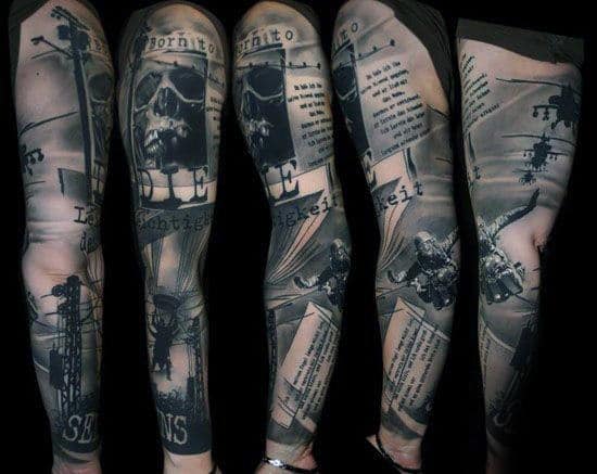 Masculine Abstract Airborne Mens Realistic Full Sleeve Tattoos