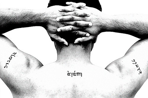 Masculine Agape Greek Mens Back Tattoo Ideas