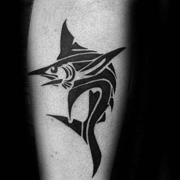Masculine Animal Swordfish Forearm Tribal Tattoos For Men