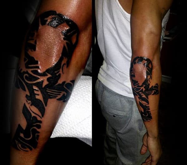 Masculine Ankh Ttribal Male Outer Forearm Tattoos