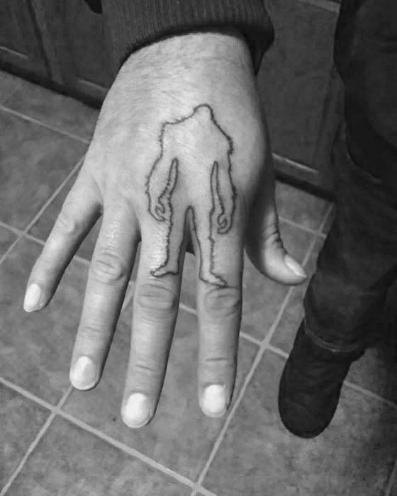 Masculine Bigfoot Outline Hand Tattoos For Men