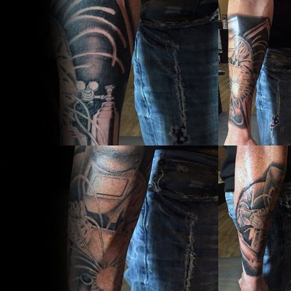 Masculine Black And Grey Guys Forearm Welding Tattoos