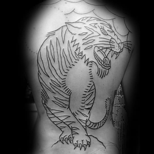 Masculine Black Ink Outline Traditional Full Back Mens Tattoos