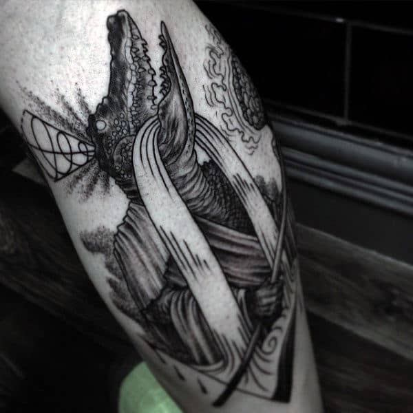 Masculine Black Zen Alligator Tattoo For Males On Arms