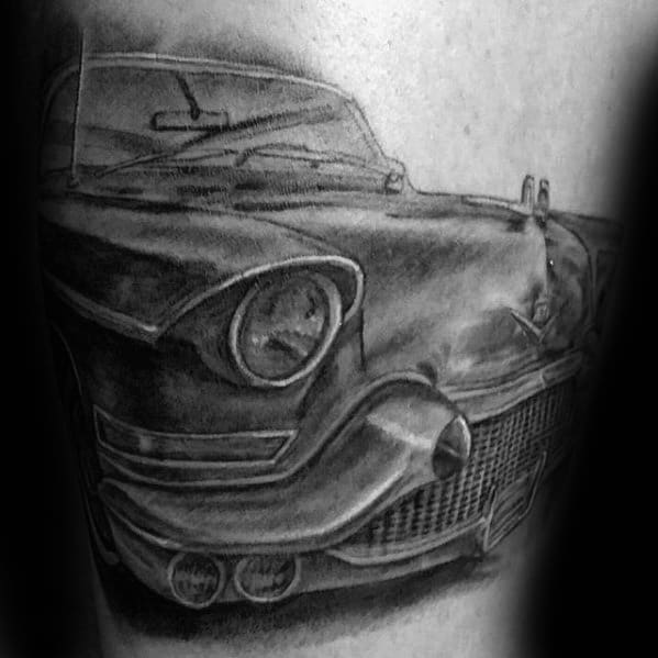 Masculine Cadillac Black And Grey Ink Car Guys Arm Tattoo