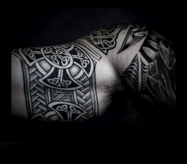 Masculine Celtic Knot Inner Arm Bicep Tattoo On Male