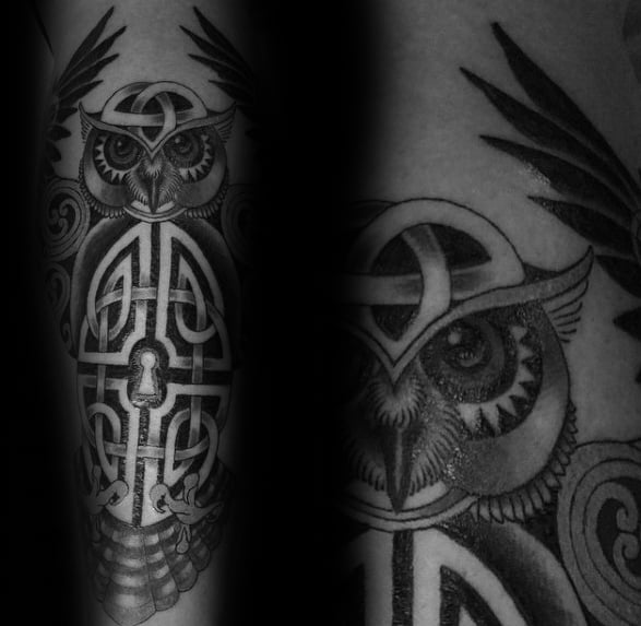 Masculine Celtic Knot Owl Forearm Tattoos For Men