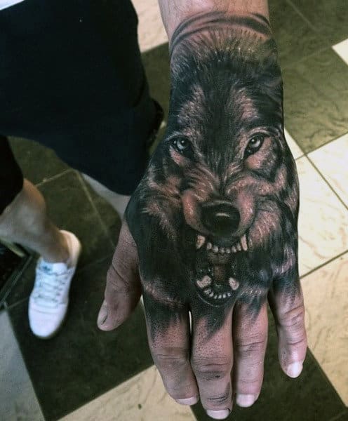 Masculine Celtic Wolf Tattoo For Men On Hands