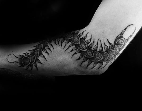 Masculine Centipede Tattoos For Men On Outer Forearm