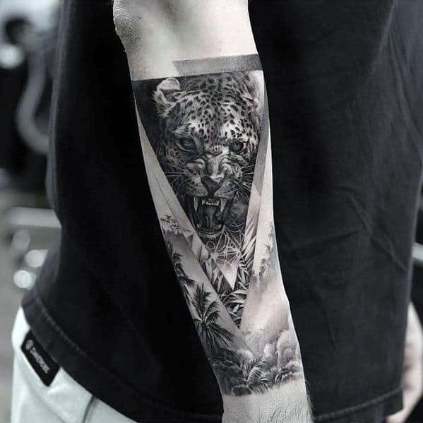 Masculine Cheetah Jungle Triangle Mens Outer Forear Tattoo