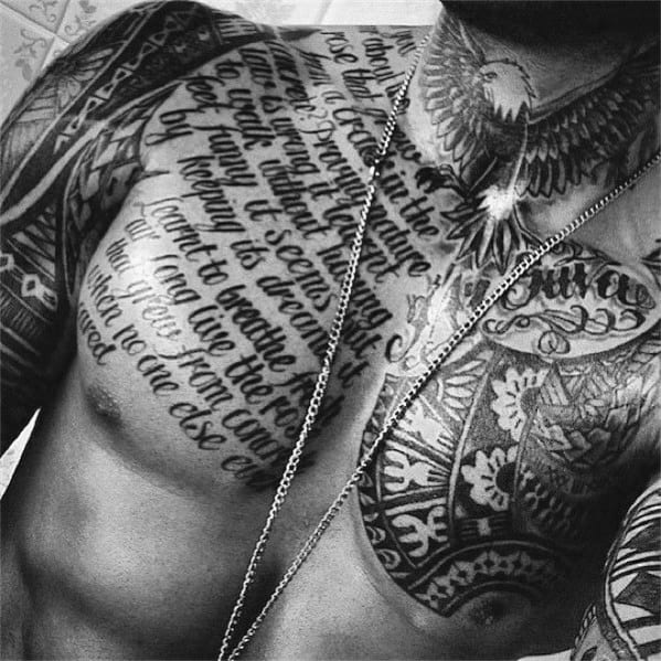 Masculine Chest Quote Tattoo Design Ideas For Men