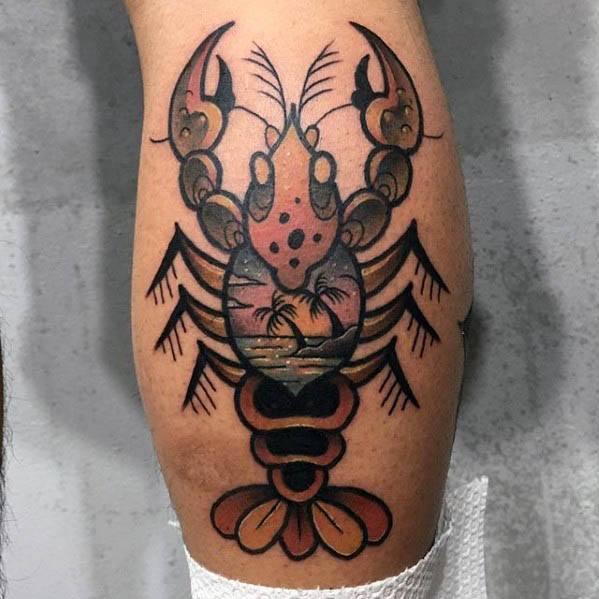 Masculine Crawfish Tattoos For Men On Leg Calf