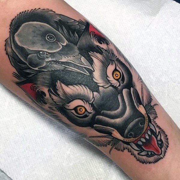 Masculine Crow And Wlf Leg Game Of Thrones Tattoos For Men