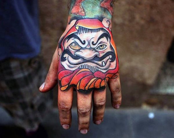 Masculine Daruma Doll Guys Hand Tattoo Ideas